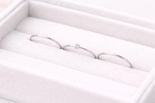 Dainty Sterling Silver Stacking Rings Set: Minimalist CZ Trio