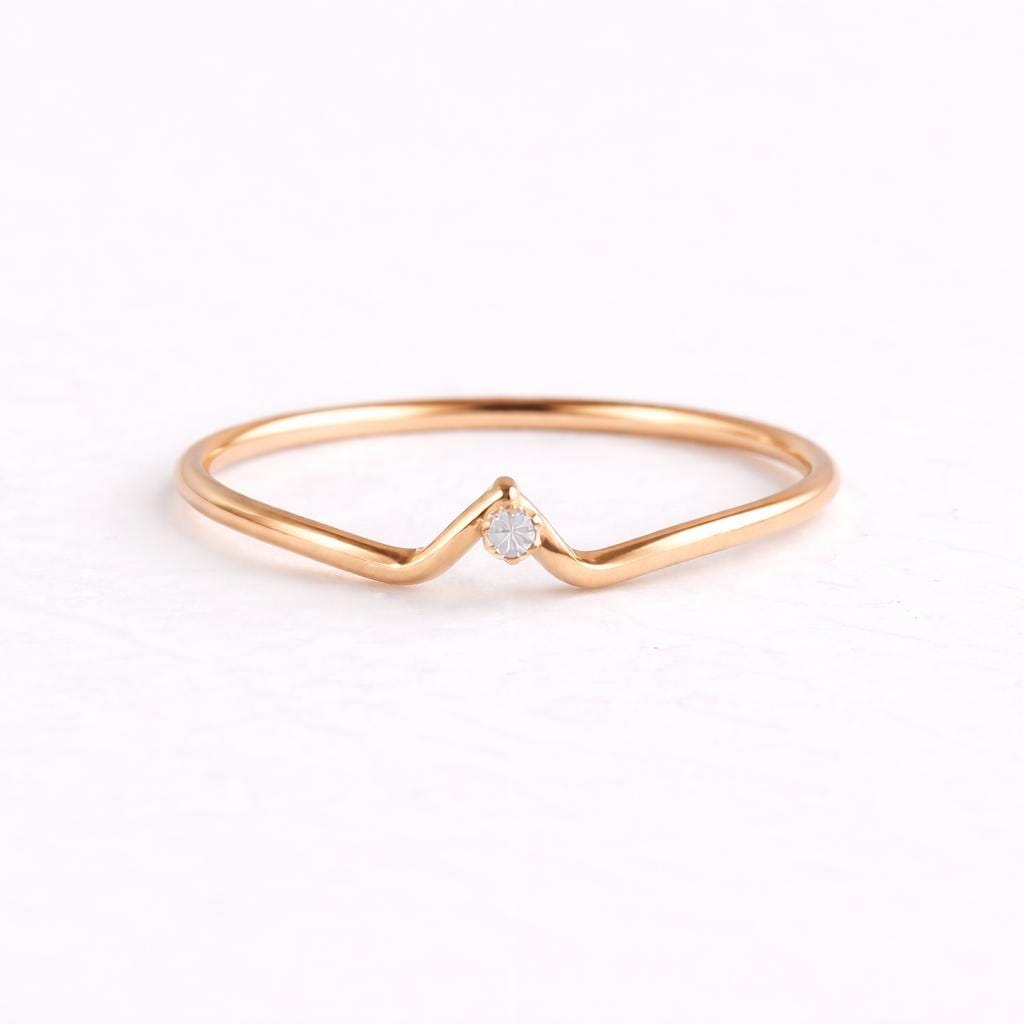 Sterling Silver Chevron Ring: Dainty CZ V Stacking Band
