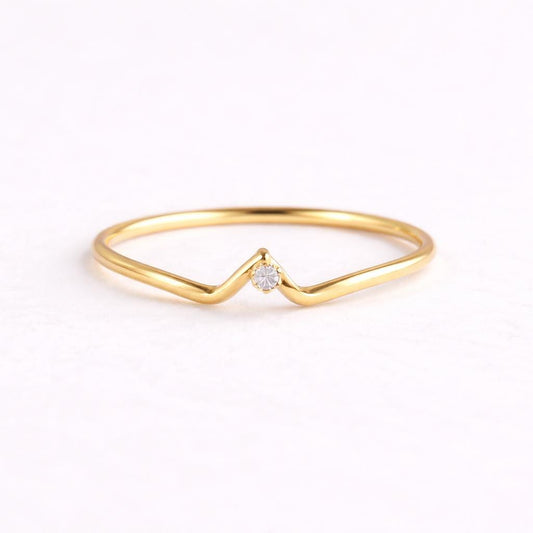 Sterling Silver Chevron Ring: Dainty CZ V Stacking Band