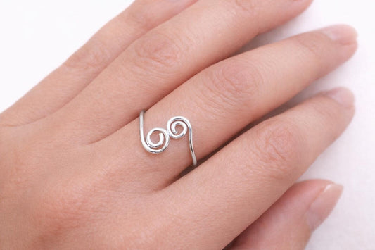 Sterling Silver Spiral Ring Adjustable Open Swirl, Boho Jewelry