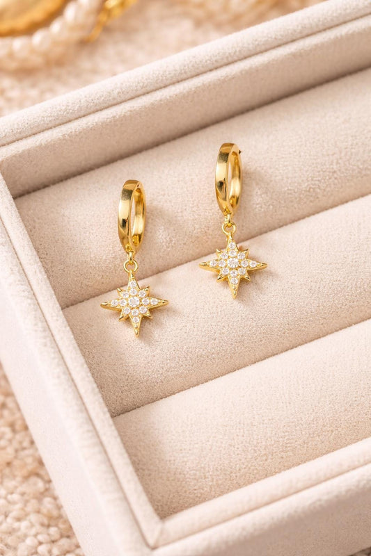 CZ North Star Sterling Silver Huggie Earrings Celestial Jewelry