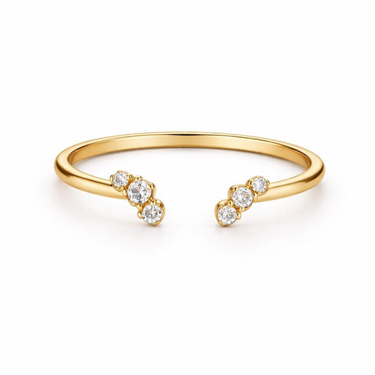 Dainty Sterling Silver Open Ring Triple CZ Adjustable Band