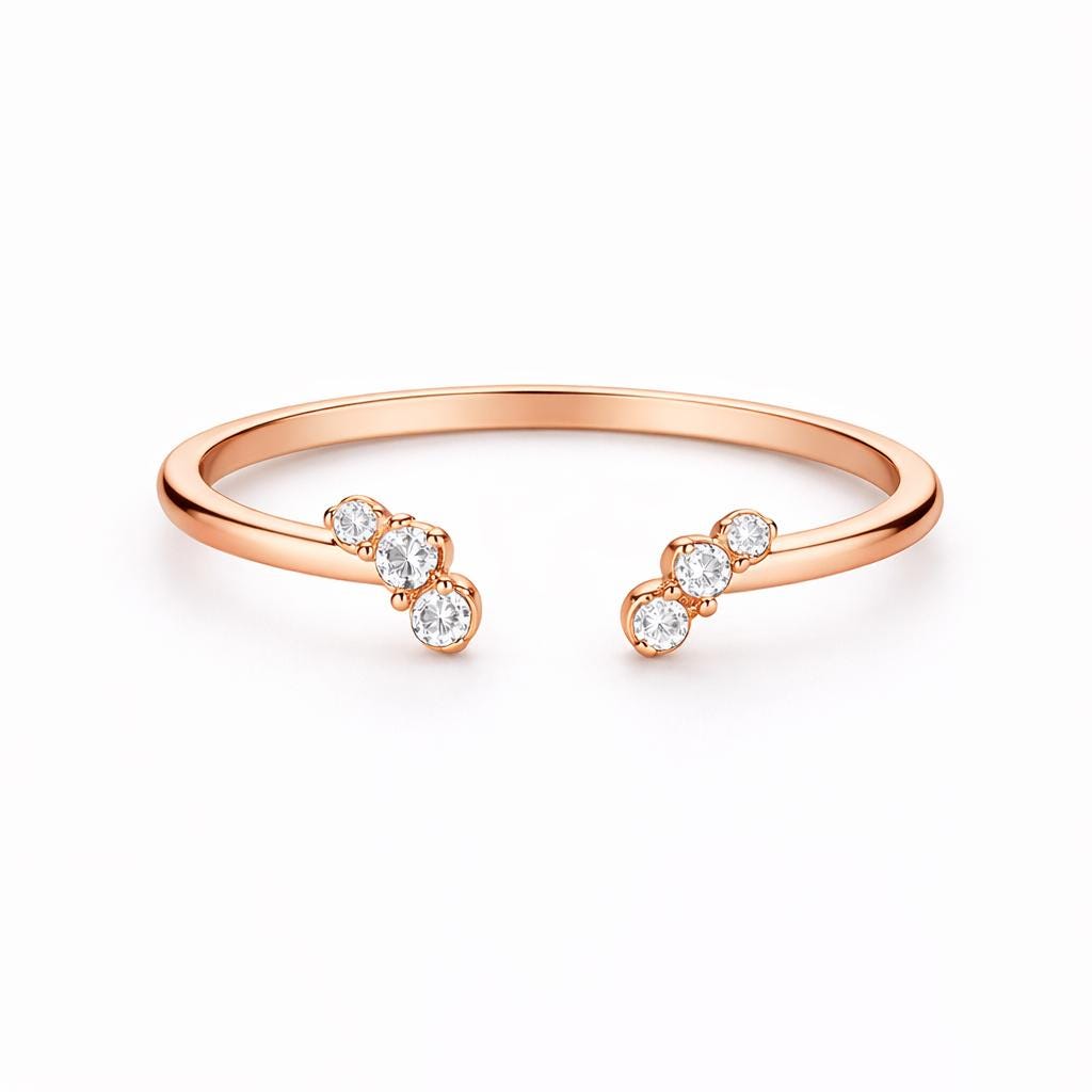 Dainty Sterling Silver Open Ring â Triple CZ Adjustable Band