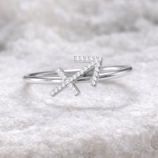 Sterling Silver Sagittarius CZ Zodiac Ring Minimalist Arrow Horoscope Jewelry