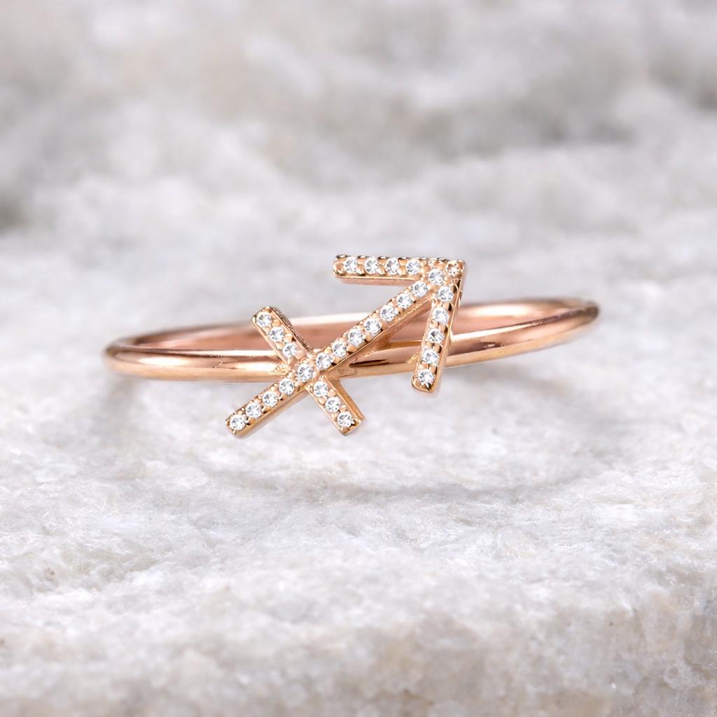 Sterling Silver Sagittarius CZ Zodiac Ring â Minimalist Arrow Horoscope Jewelry