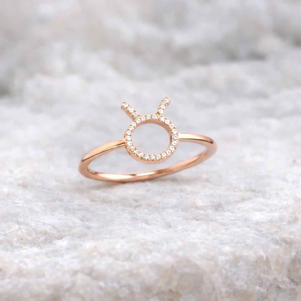 Taurus Zodiac Ring 925 Sterling Silver â Pavé CZ Bull Horn Astrology Jewelry