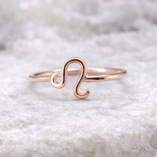 Sterling Silver Leo Zodiac Ring, Minimal Astrology Band, July August Birthday Jewelry