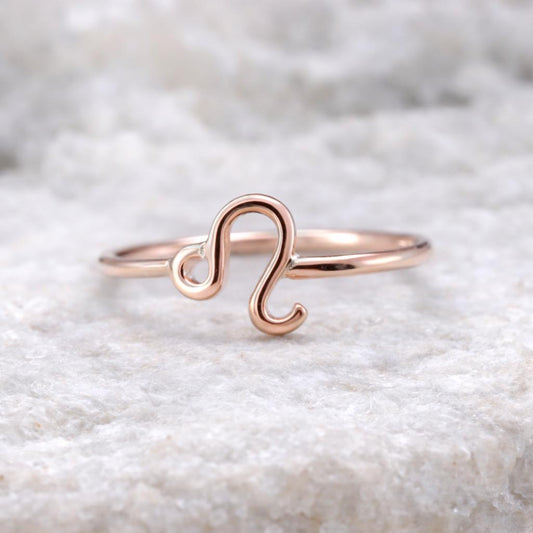 Sterling Silver Leo Zodiac Ring, Minimal Astrology Band, July August Birthday Jewelry