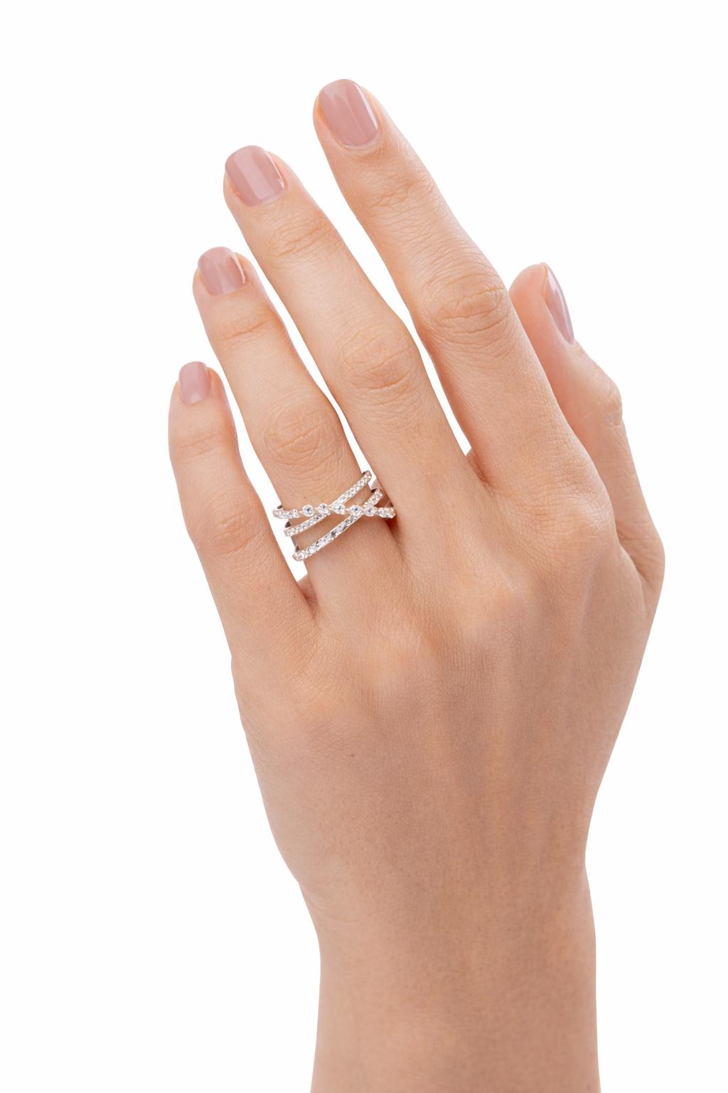 Sterling Silver Criss Cross Ring â Pavé CZ X Band