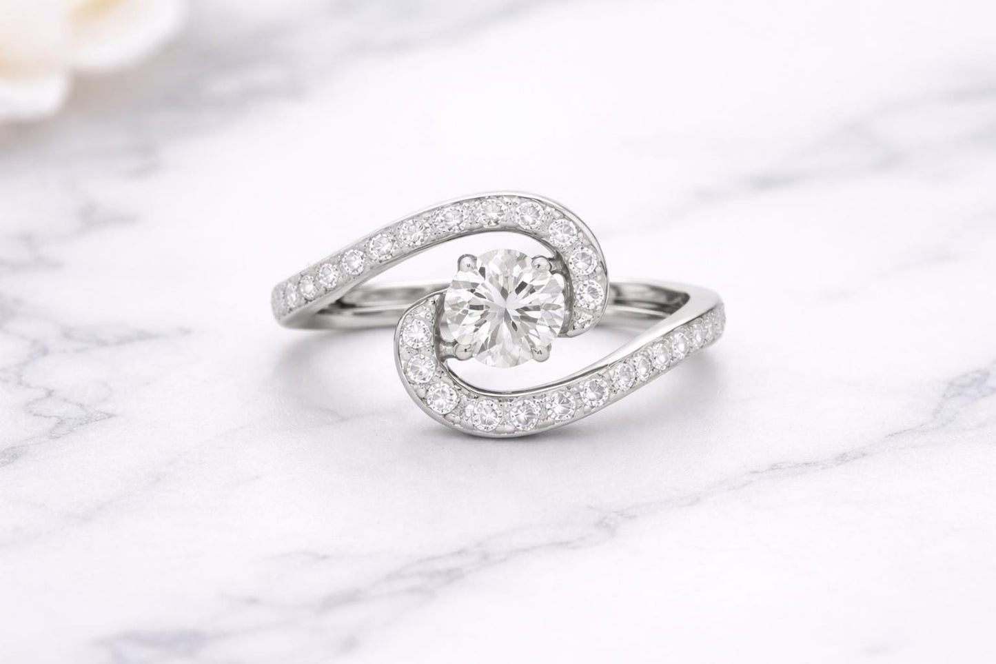Sterling Silver Swirl Ring â Round CZ Pavé Bypass Design
