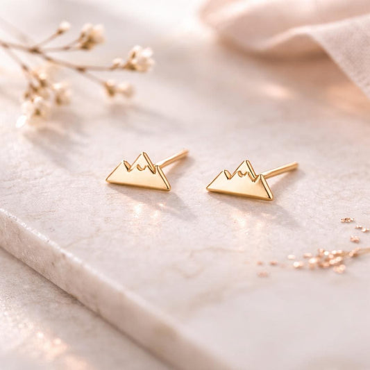 Sterling Silver Mountain Stud Earrings: Minimalist Geometric Nature Jewelry
