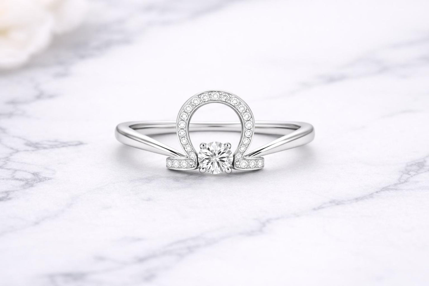 Sterling Silver Omega Ring â Pavé CZ Symbol, Modern Statement