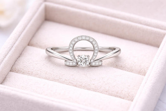 Sterling Silver Omega Ring Pave CZ Symbol, Modern Statement