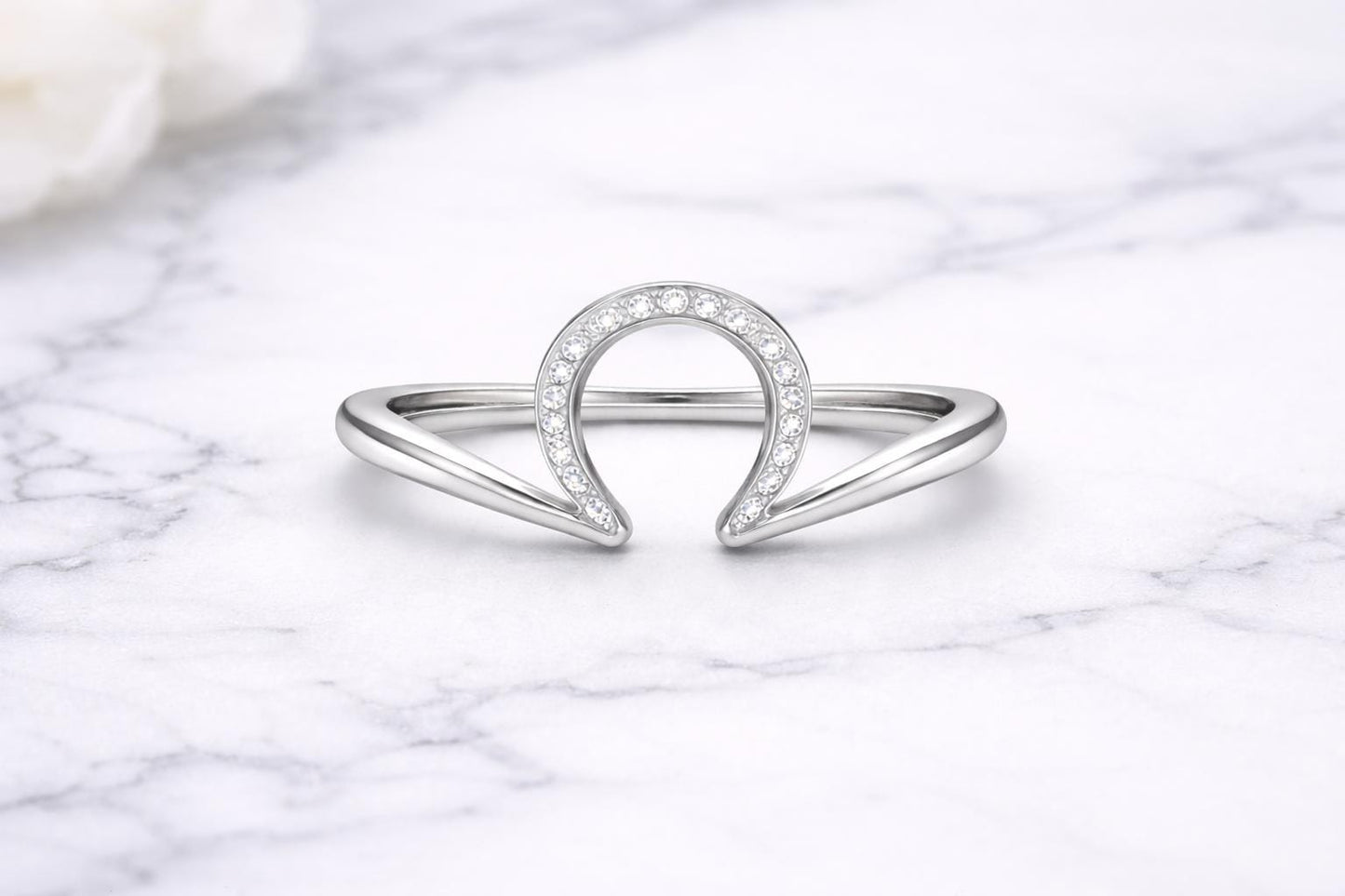 Sterling Silver Omega Ring â Pavé CZ Minimalist Open Band