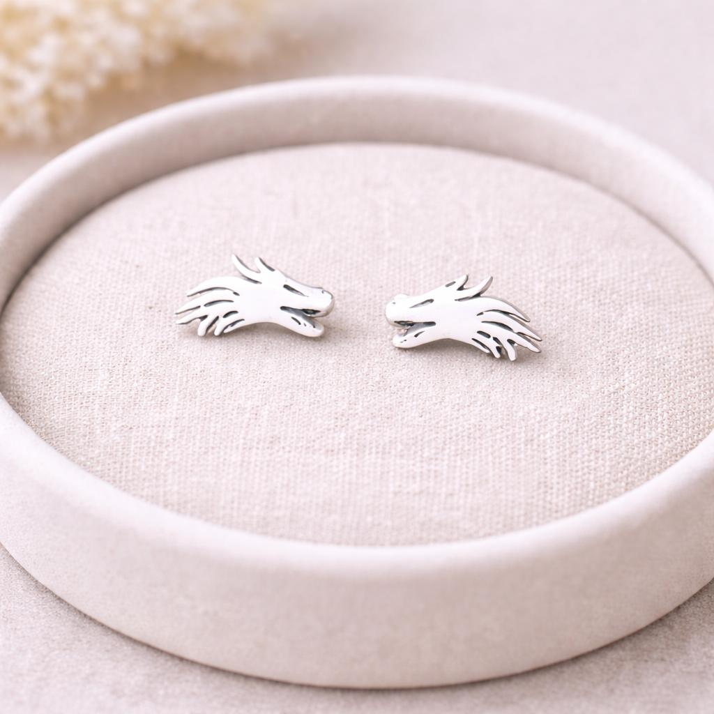 Sterling Silver Dragon Stud Earrings â Minimalist Fantasy Jewelry