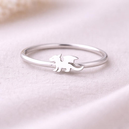 925 Sterling Silver Dragon Ring Minimal Winged Band Tiny Fantasy Animal Ring