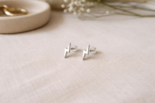 925 Sterling Silver Lightning Bolt Stud Earrings Tiny Thunder Studs Minimal Everyday Jewelry
