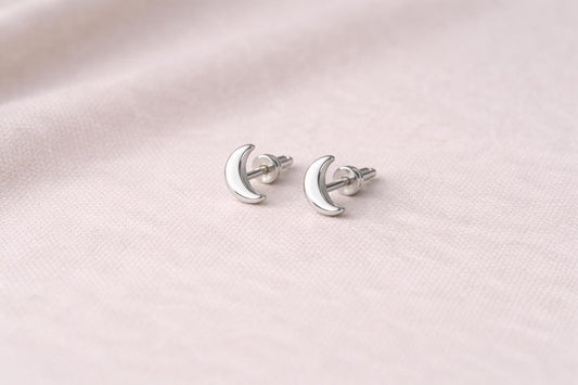 925 Sterling Silver Moon Stud Earrings Tiny Crescent Moon Studs Minimal Everyday Jewelry
