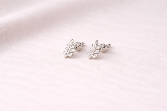 925 Sterling Silver Leaf Stud Earrings Tiny Branch Leaf Studs Minimal Everyday Jewelry