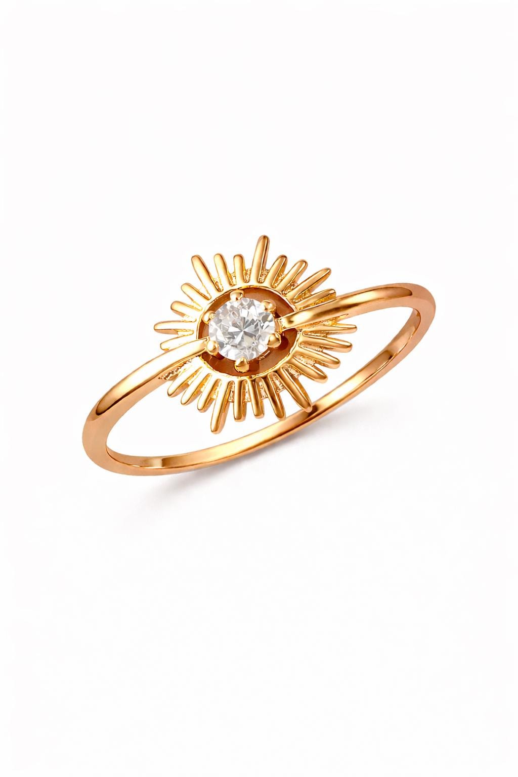 925 Sterling Silver Sunburst CZ Ring, Dainty Celestial Stacking Band, Everyday Sparkle Jewelry