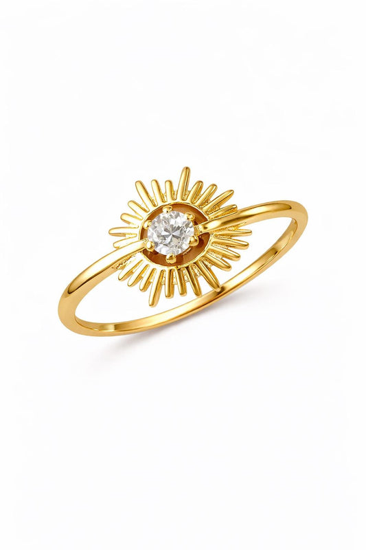 925 Sterling Silver Sunburst CZ Ring, Dainty Celestial Stacking Band, Everyday Sparkle Jewelry