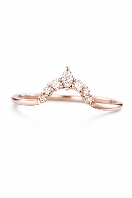 925 Sterling Silver Marquise Chevron CZ Ring, Dainty Stacking Wedding Band