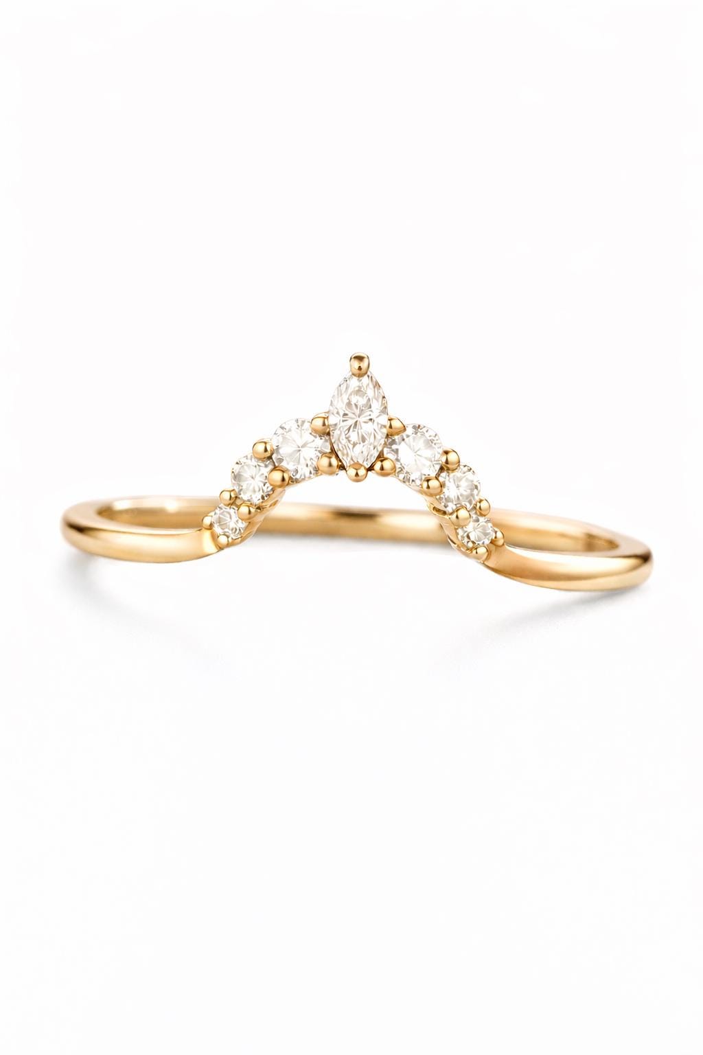 925 Sterling Silver Marquise Chevron CZ Ring, Dainty Stacking Wedding Band