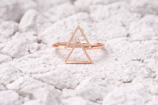 Sterling Silver Double Triangle Ring – Minimalist Geometric Jewelry