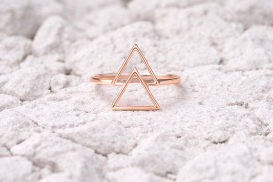Sterling Silver Double Triangle Ring Minimalist Geometric Jewelry