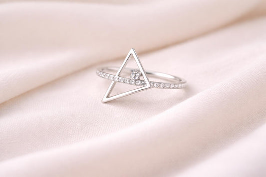 Sterling Silver Triangle Ring CZ Pave Geometric Stacking Ring