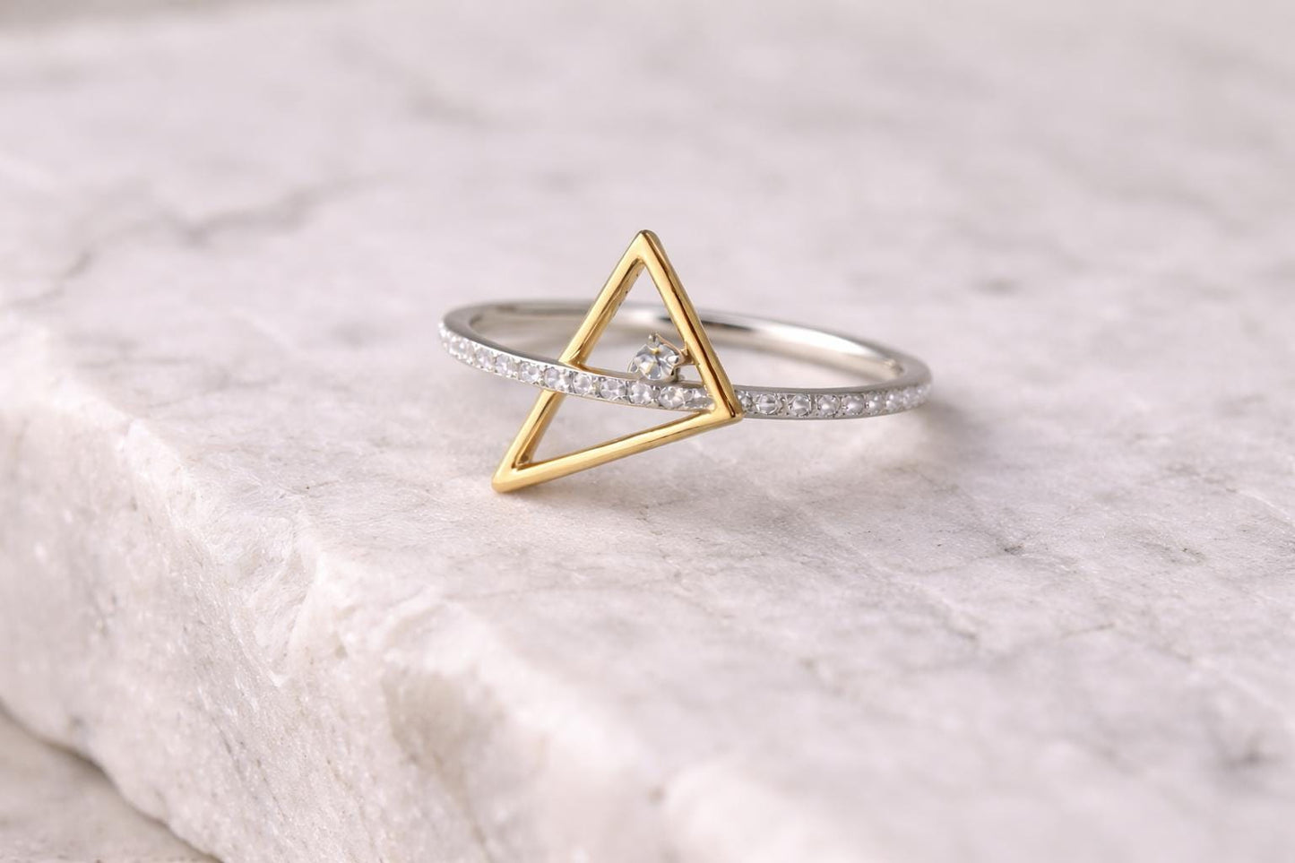 Sterling Silver Triangle Ring â CZ Pavé Geometric Stacking Ring