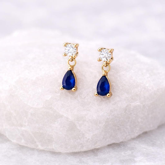 Sapphire Blue CZ Sterling Silver Drop Earrings – Dainty Wedding Jewelry