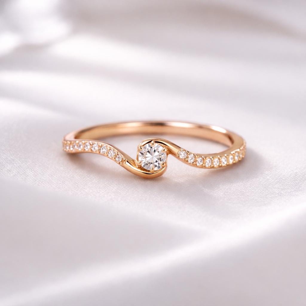 925 Sterling Silver Wave CZ Ring, Minimalist Pave Band, Promise Engagement Ring