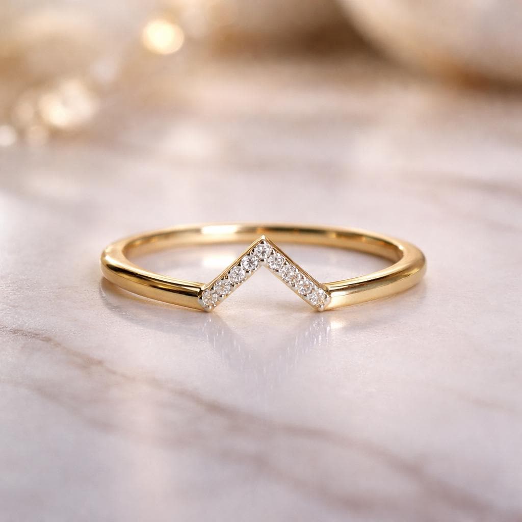 925 Sterling Silver Chevron CZ Ring, Minimalist V Shape Stacking Band