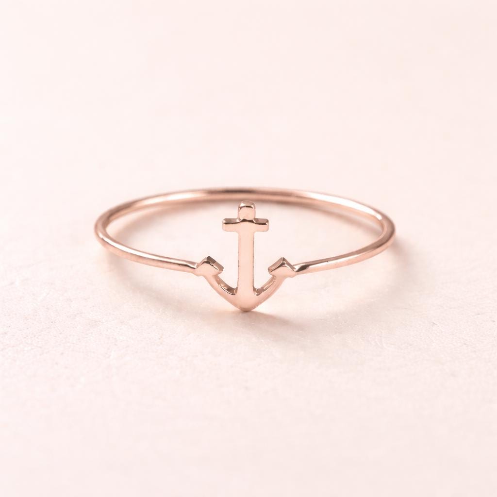 925 Sterling Silver Anchor Ring, Minimalist Nautical Stacking Band, Ocean Lover Jewelry