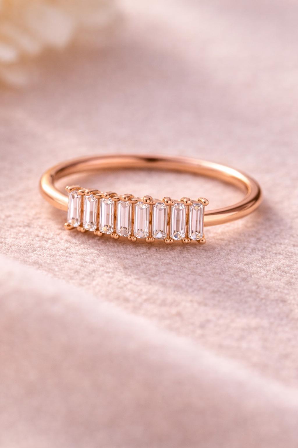 925 Sterling Silver Baguette CZ Bar Ring, Minimalist Stacking Band, Elegant Modern Jewelry