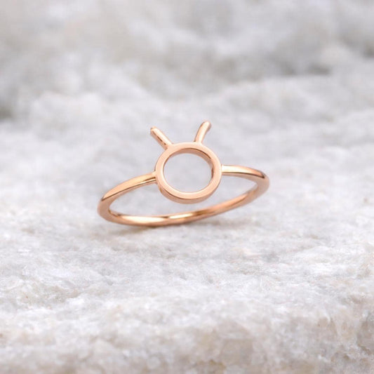 Sterling Silver Taurus Zodiac Ring Minimalist Bull Horn Astrology Jewelry