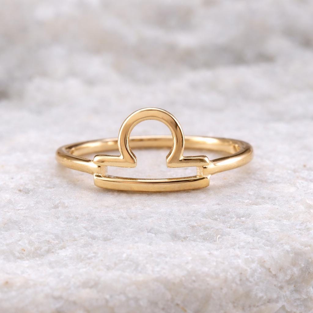 Sterling Silver Libra Zodiac Ring, Minimalist Astrology Band, September October Jewelry