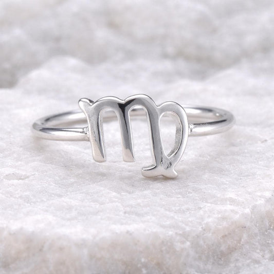 Sterling Silver Virgo Zodiac Ring Minimal Astrology Band for August/September Birthdays