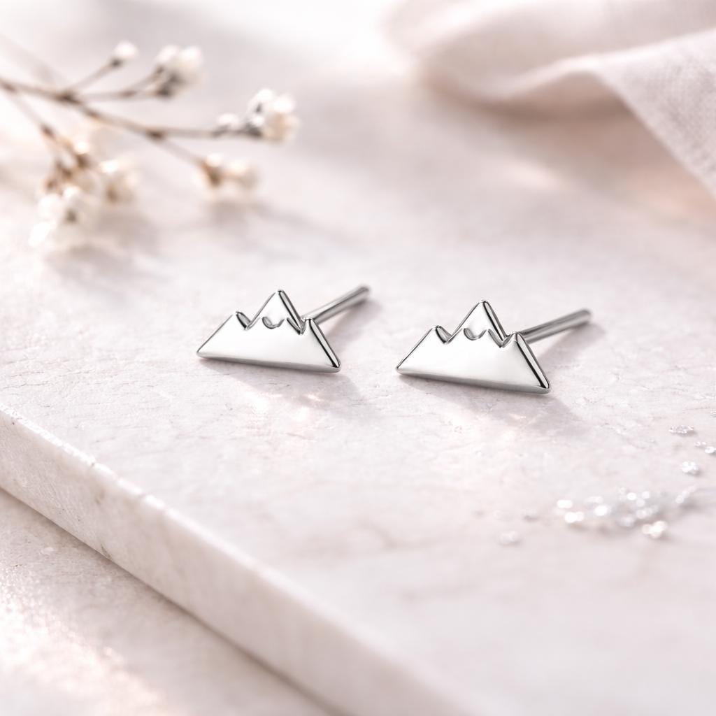 Sterling Silver Mountain Stud Earrings: Minimalist Geometric Nature Jewelry