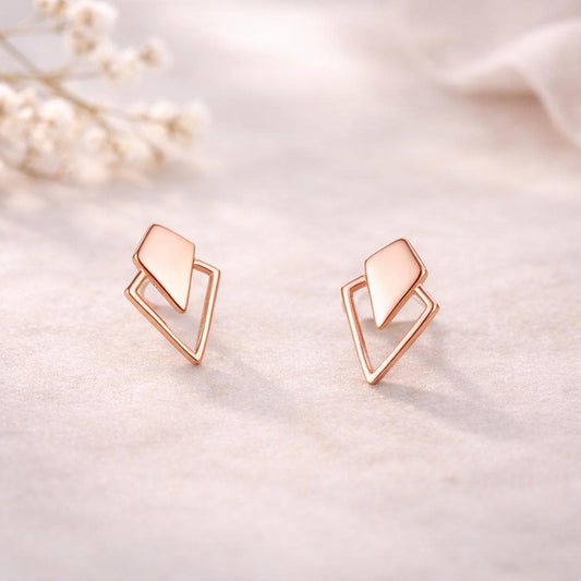 Sterling Silver Double Triangle Geometric Stud Earrings Modern Minimalist Jewelry