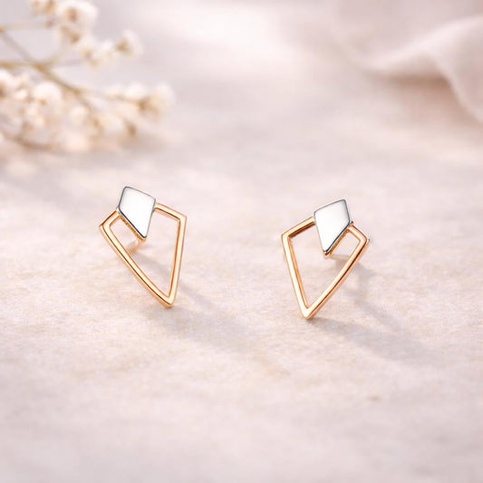Sterling Silver Double Triangle Geometric Stud Earrings Modern Minimalist Design