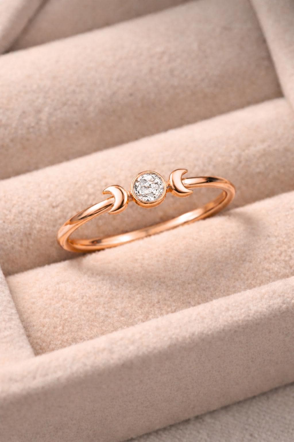 Sterling Silver Moon CZ Ring, Celestial Minimalist Stacking Band