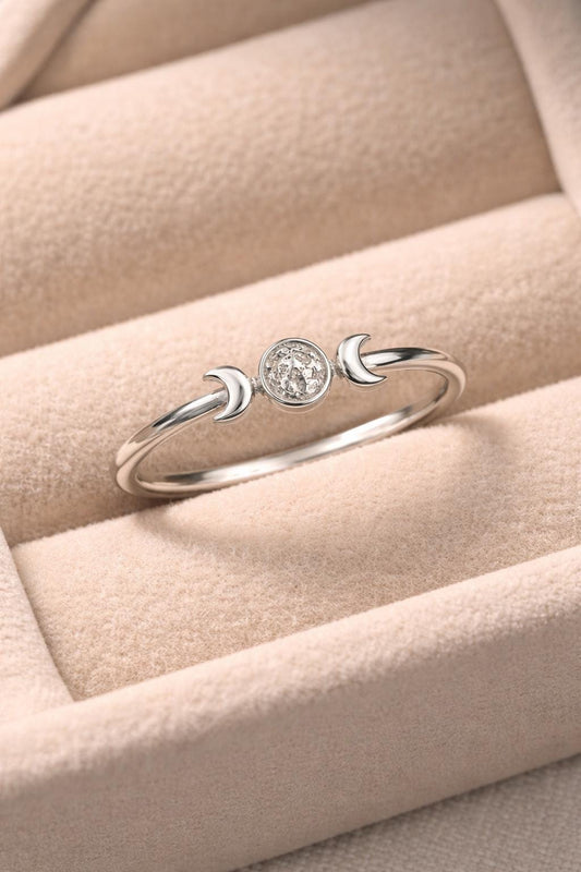 Sterling Silver Moon CZ Ring, Celestial Minimalist Stacking Band