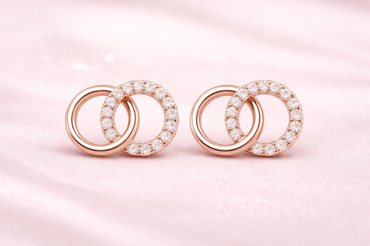 925 Sterling Silver Double Circle CZ Stud Earrings, Minimalist Geometric Pave Design