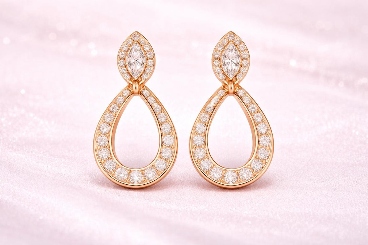 925 Sterling Silver Marquise CZ Drop Earrings, Teardrop Halo Bridal Wedding Jewelry