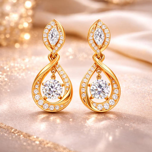 Sterling Silver CZ Teardrop Dangle Earrings, Bridal Twist Drop Bridal Jewelry