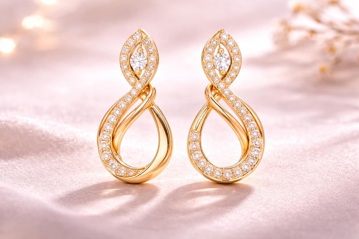 Sterling Silver Infinity CZ Teardrop Dangle Earrings, Elegant Pave Bridal Wedding Jewelry