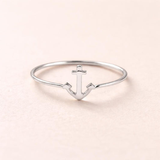 925 Sterling Silver Anchor Ring, Minimalist Nautical Stacking Band, Ocean Lover Jewelry