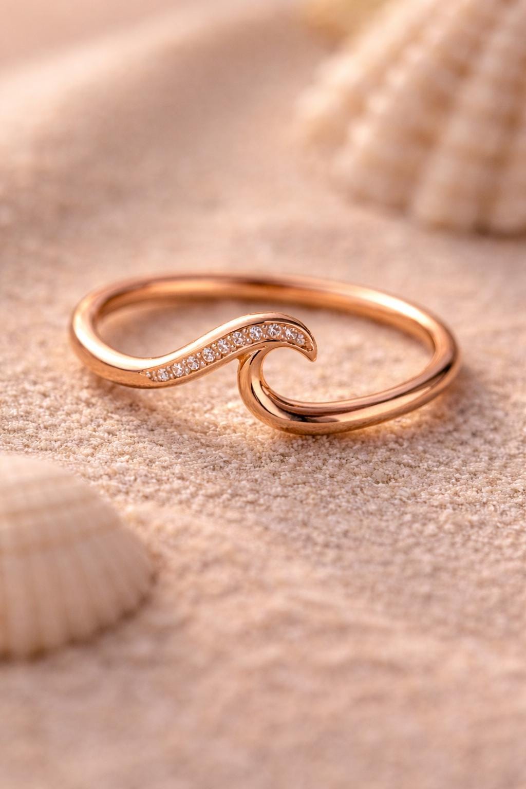 Sterling Silver Wave CZ Ring, Minimalist Beach Band, Ocean Inspired Jewelry